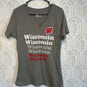 Russell‎ Wisconsin Badgers Womens V Neck T Shirt XL Grey NCAA